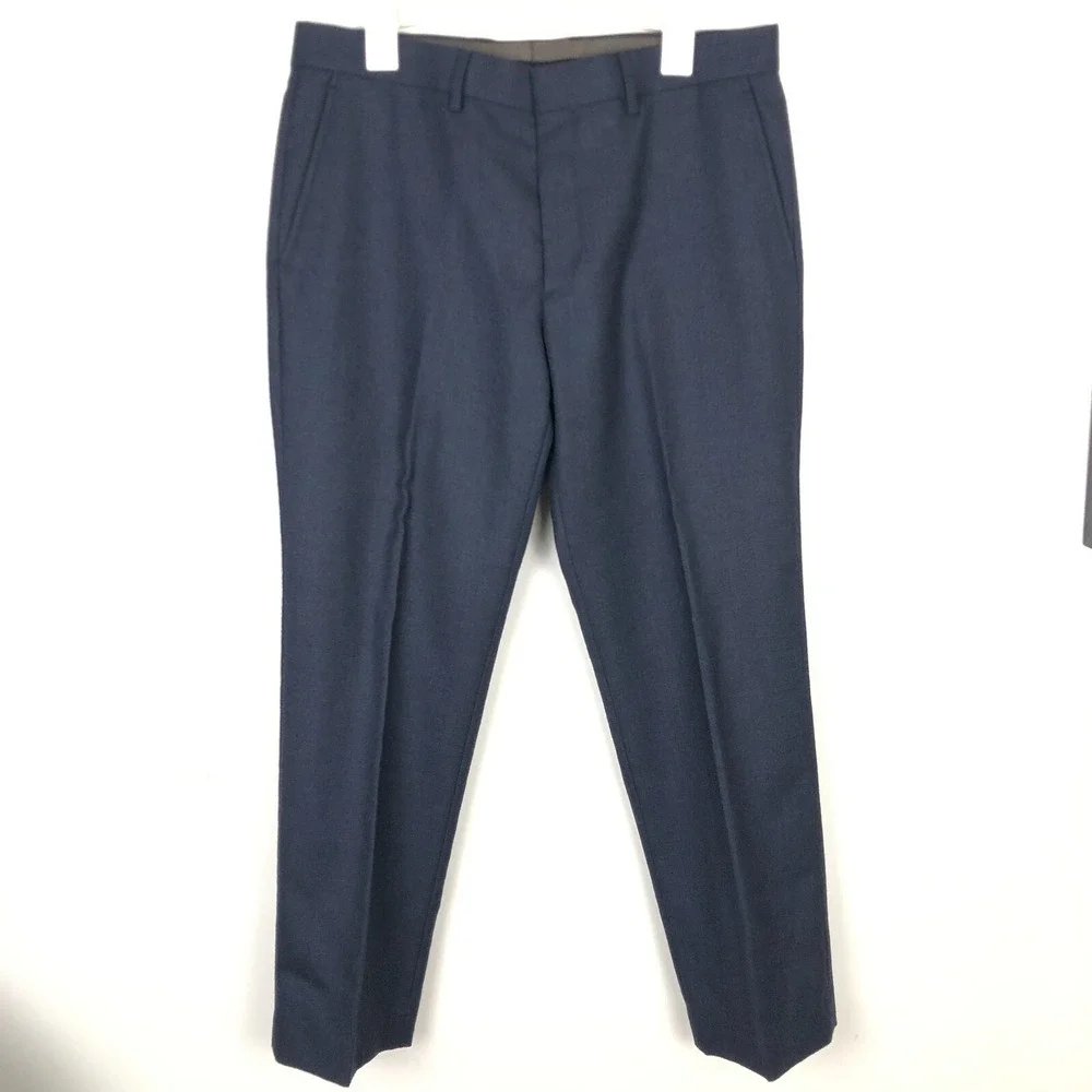 J. Crew Mens Blue Dress Work Flat Front Pants Classic Fit Size 34 x 30-100% Wool