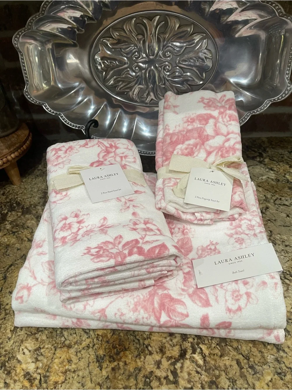 Laura Ashley Toile Delight Pink Towels Bundle - bath, hand & finger towels -NEW!