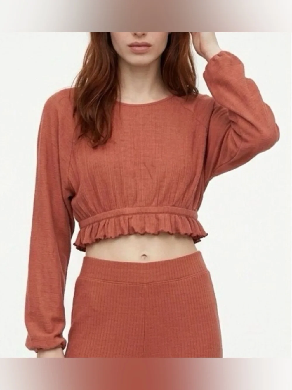 Free People Beach rust long sleeve top, large