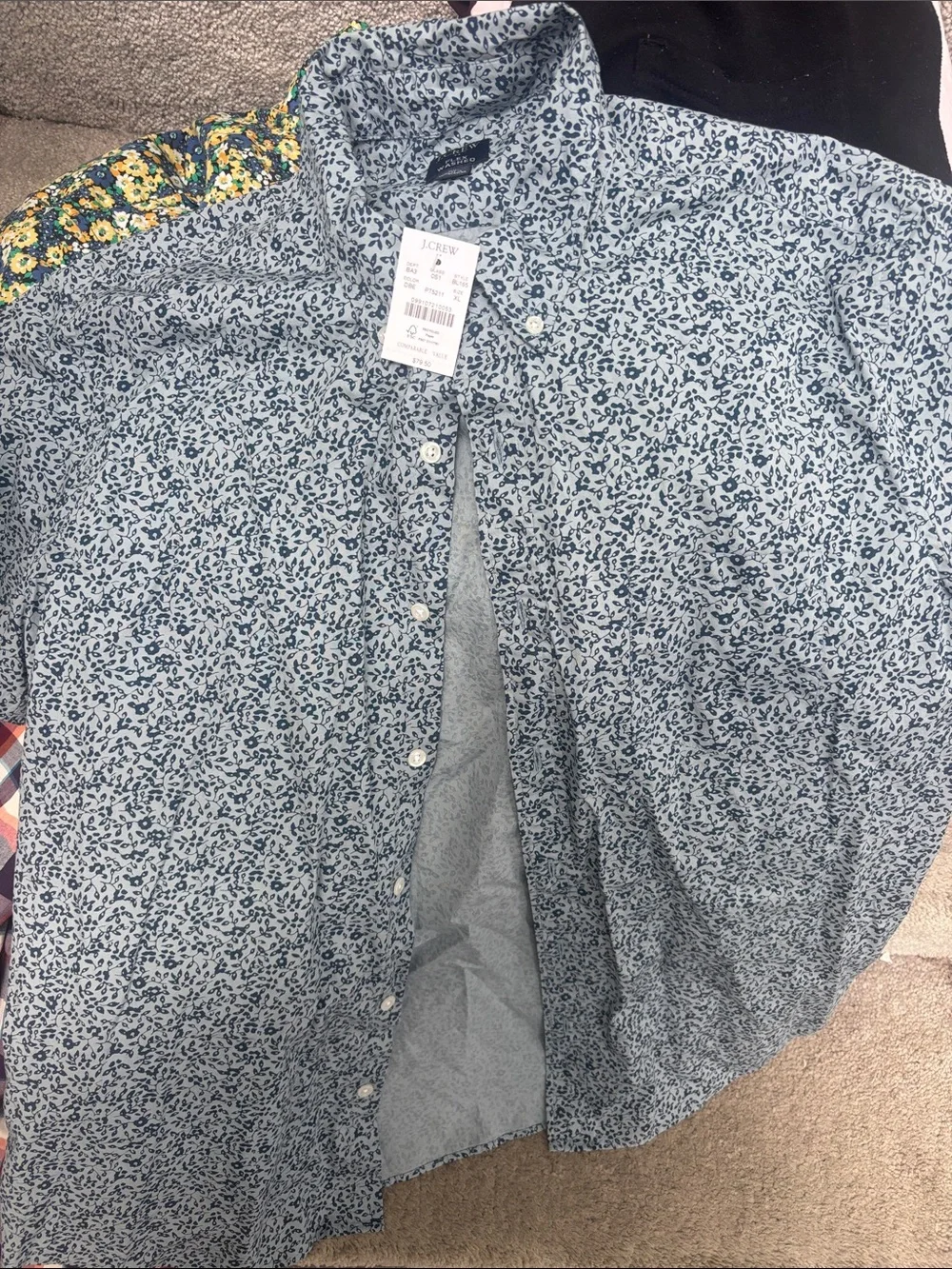 J. Crew Light Blue and Navy Micro Floral Button-Down Shirt