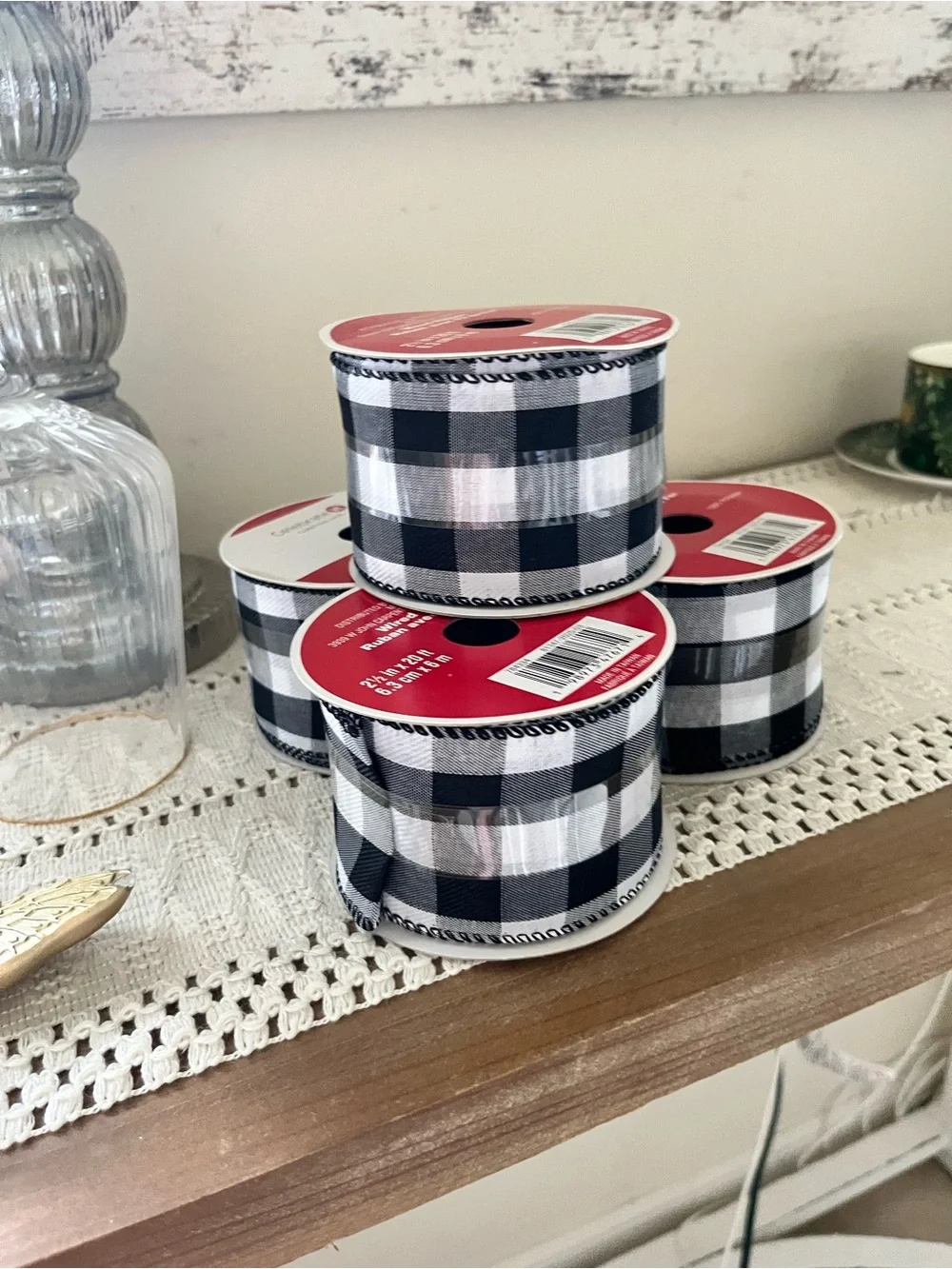 Black and White Buffalo Check Ribbon - 4 Spools