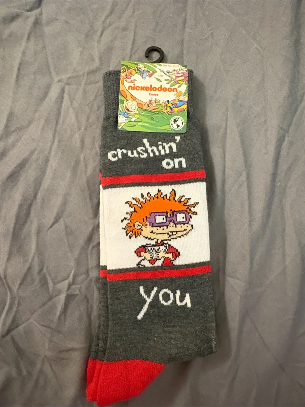 Nickelodeon Rugrats 'Crushin' On You' Crew Socks - Gray, Red, White, Orange