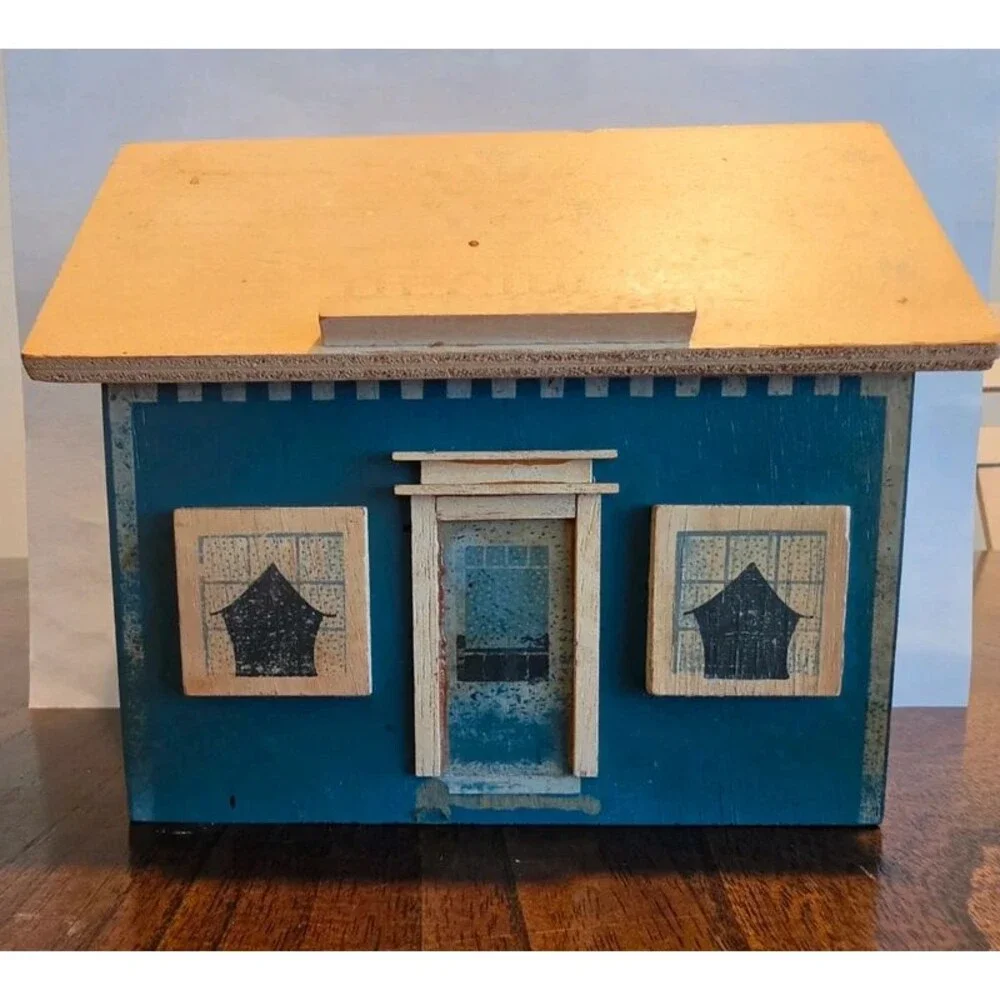Vintage Wooden House Recipe Box 119 Recipes Blank Cards Dividers Taiwan