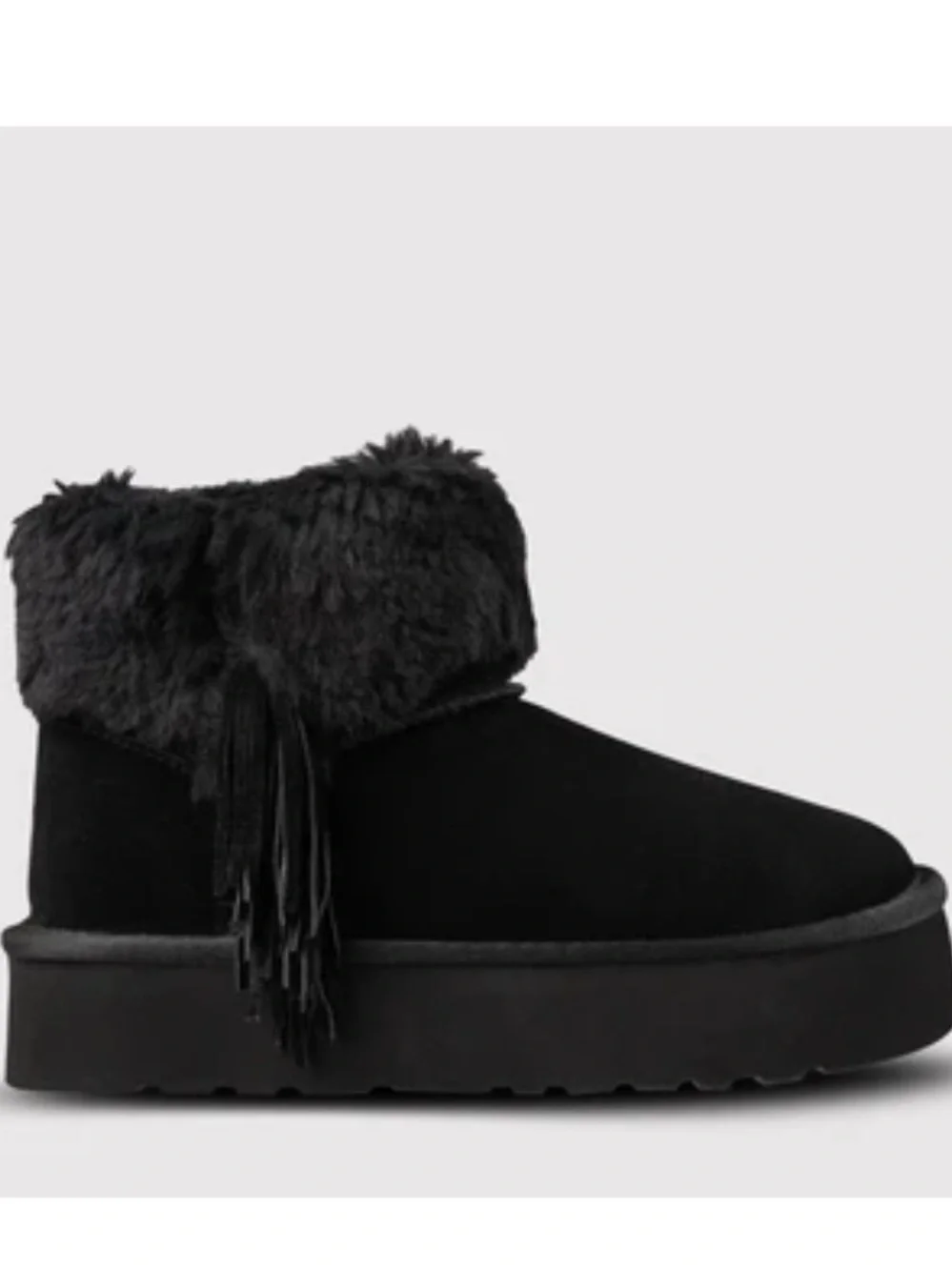 NIB LAMO Women's Black Leather Fur Ankle Platform Boot Size 5=Girls 3.5