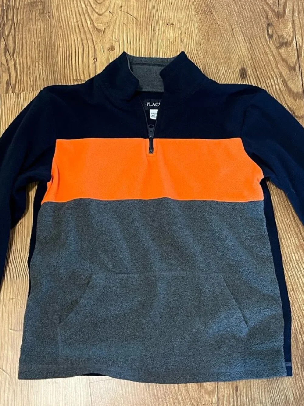 Children's Place 1/4 Zip Fleece, Blue, Orange & Gray, Youth Large (10/12)