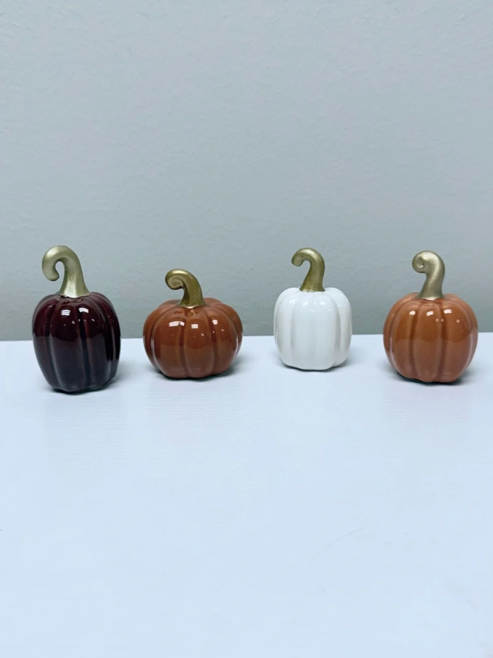 Ceramic Mini Pumpkin Set – Assorted Brown, White, & Orange Decorative Accents