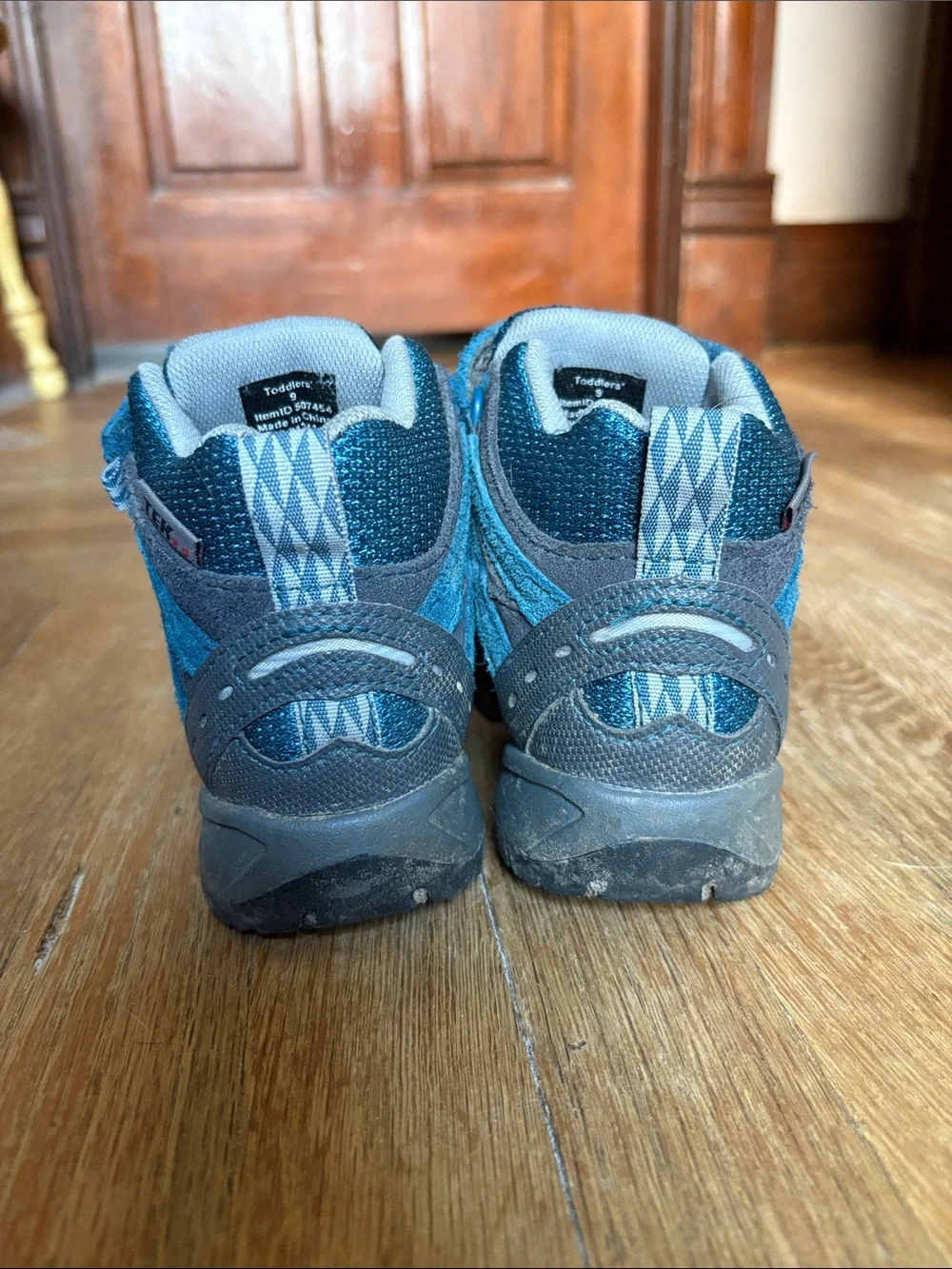 L.L. Bean Teal and Gray Kids' Velcro Hiking Boots