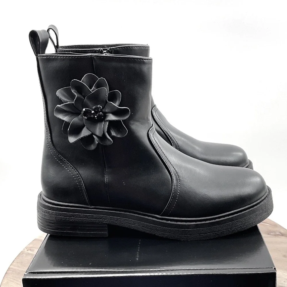 Steve Madden JBilla Black Floral Applique Ankle Boots SF3318-0524 Mens 5