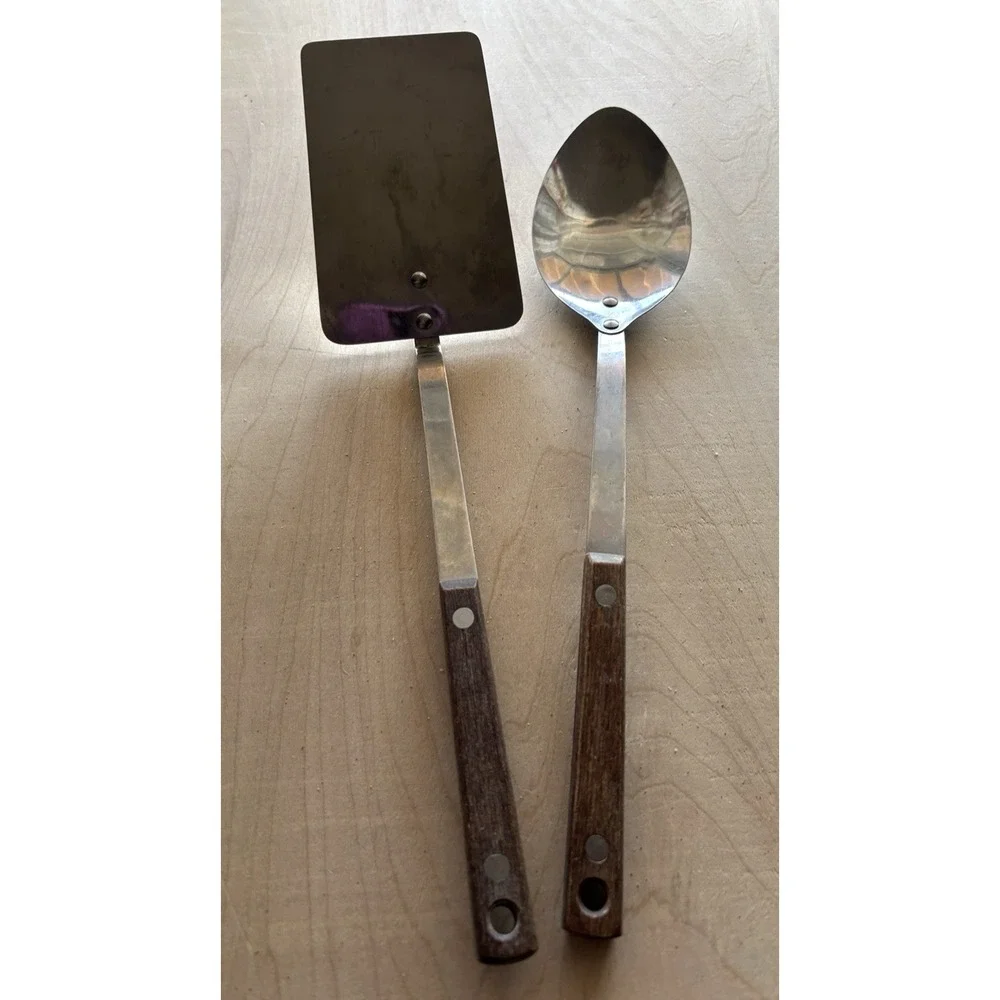 Vintage Spatula + Serving Spoon Stainless Steel Taiwan 12-13