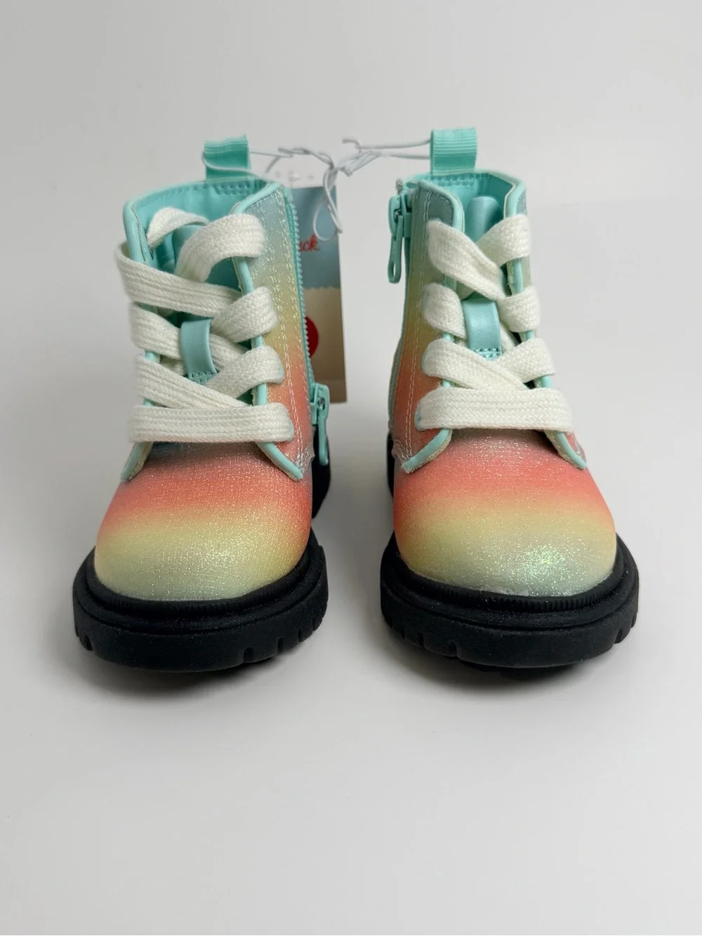 Cat & Jack Pastel Rainbow Glitter Lace-Up Boots - Black Sole