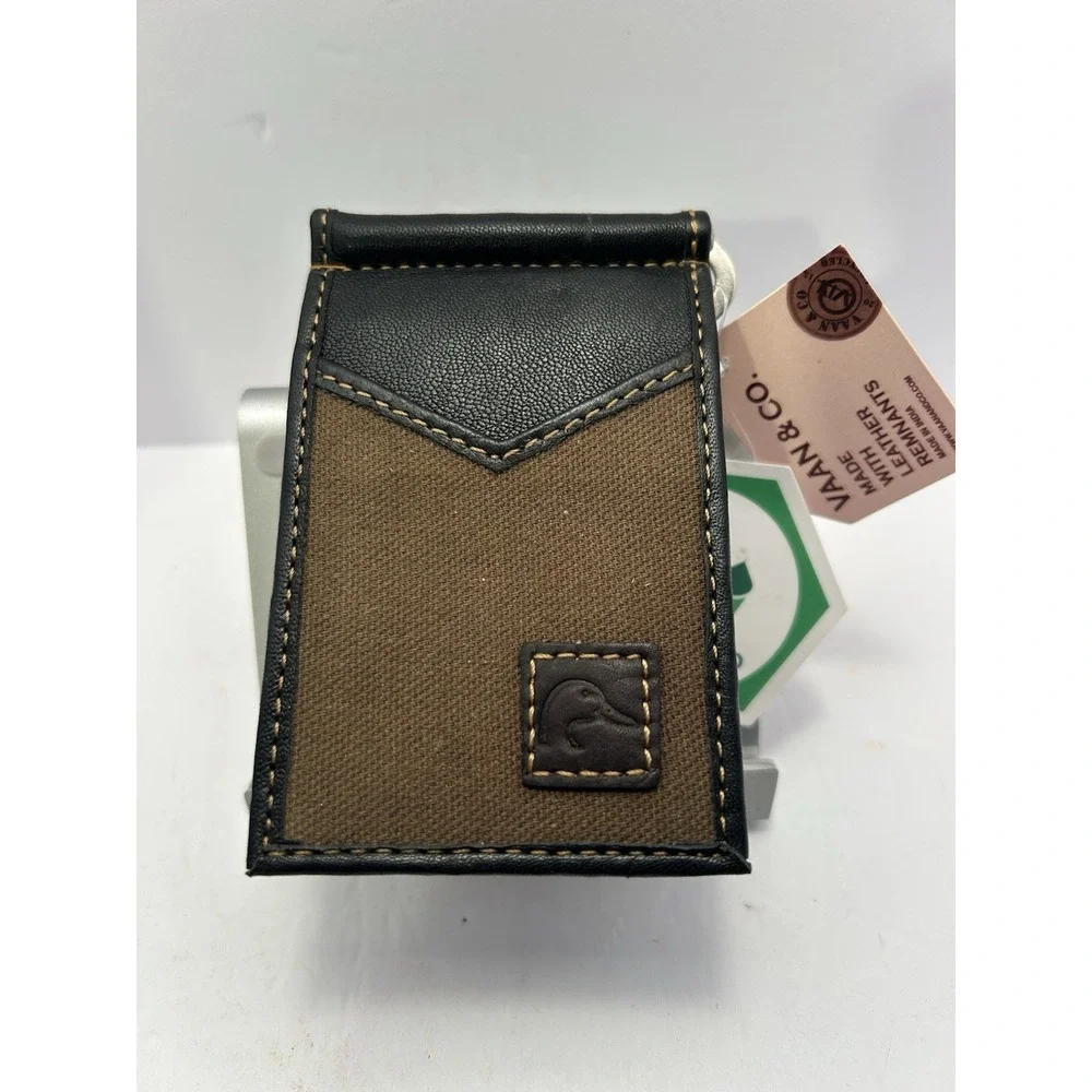 Ducks Unlimited Mens Money Clip Card Holder Leather Canvas Bifold Wallet Brown
