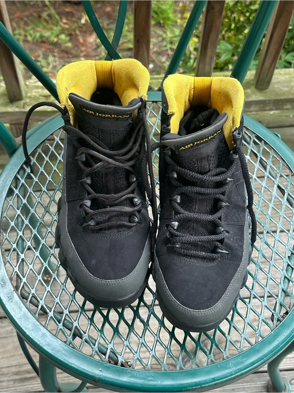 Air Jordan 9 Men's Black and Yellow Mid-Top Sneakers