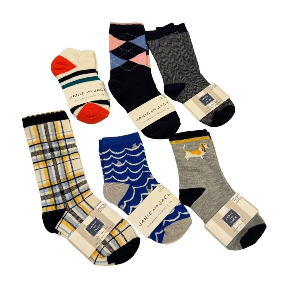 Janie and Jack Boy’s Assorted Socks - Set of 6 Size 2-3T