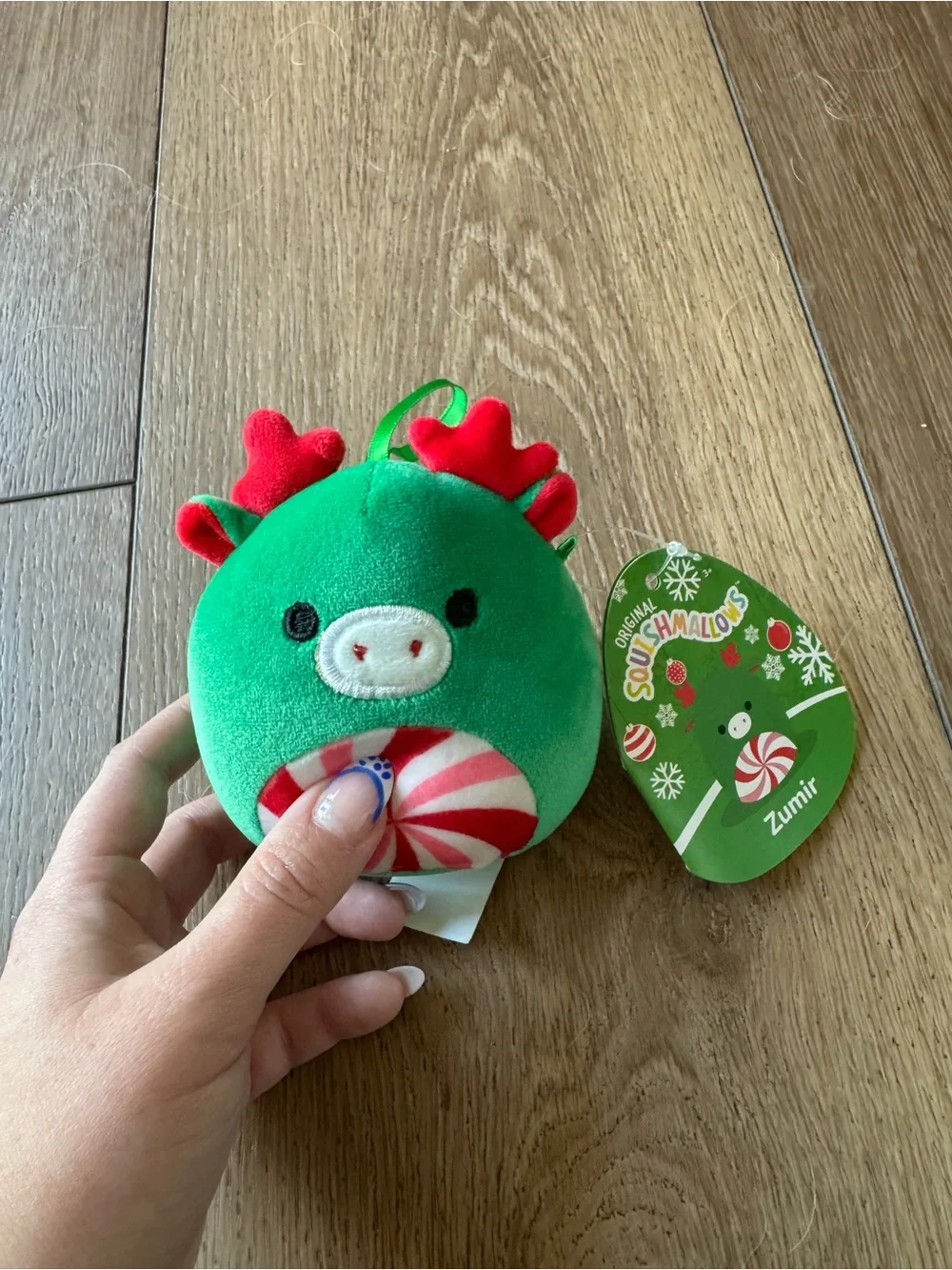 NWT Zumir Green Reindeer Squishmallow-Inspired Plush Keychain