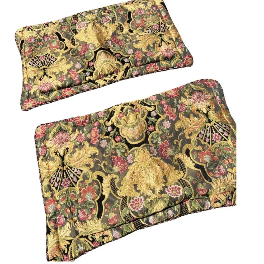 King Pillow Sham Set Black Italian Floral Baroque Romantic Horchow Tapestry