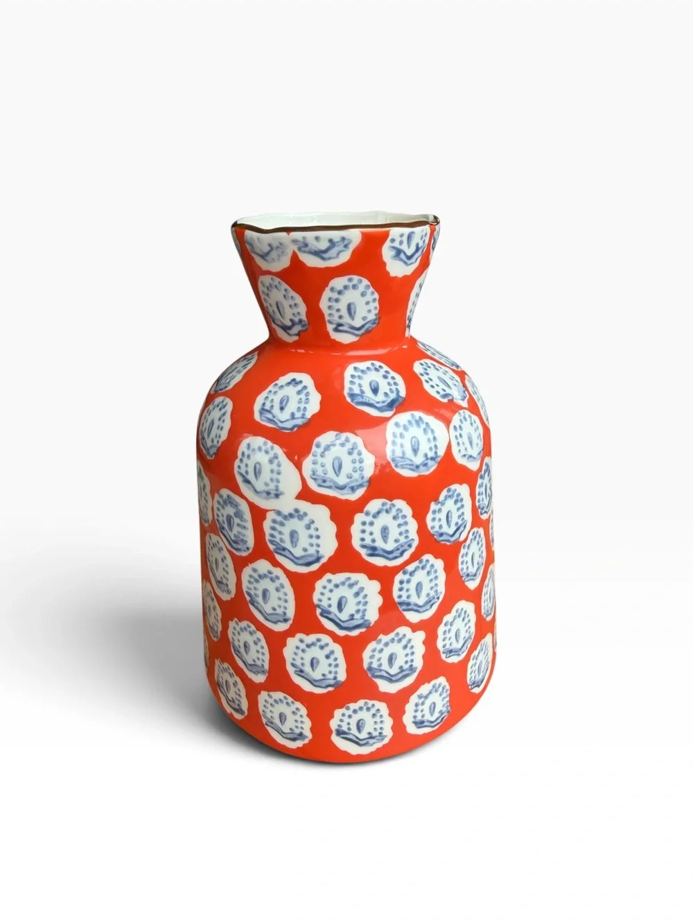 Anthropologie Elza Vase Hand Painted Gold Trim Orange Blue 7.5