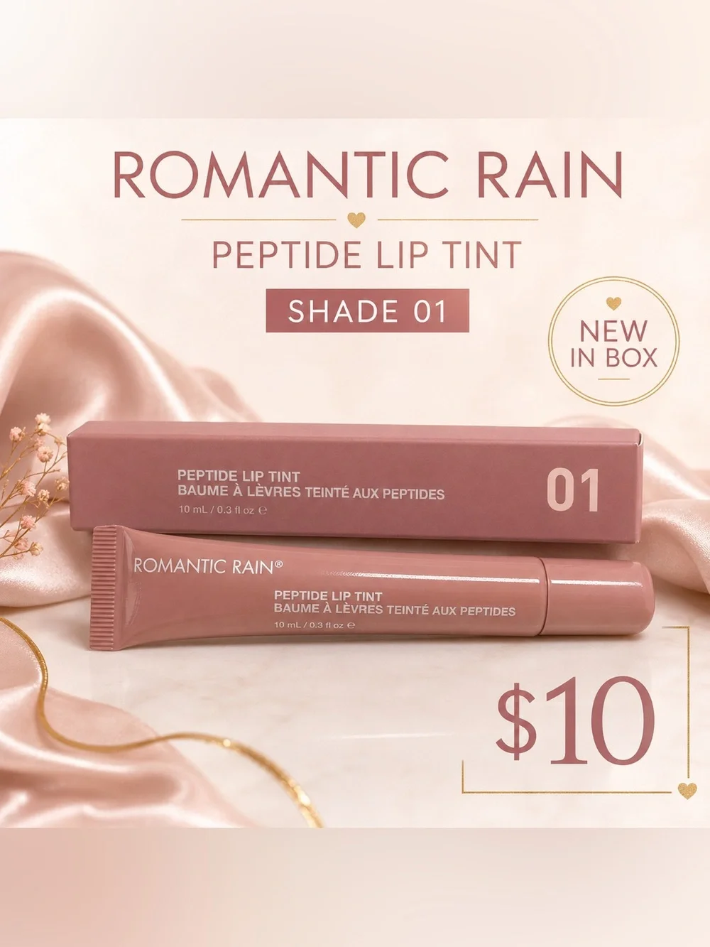 Peptide Lip Tint — Shade 01 Pink Mauve by Romantic Rain NIB