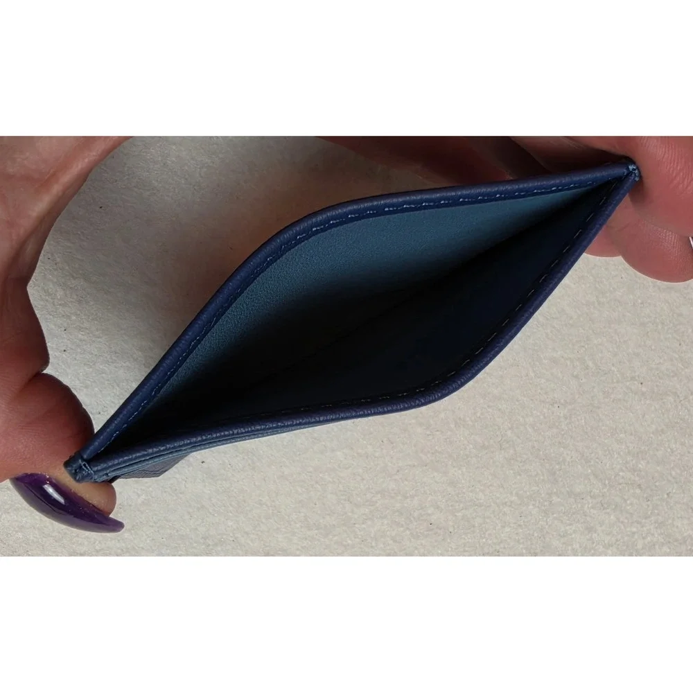 RYLOR Navy Blue Leather Card Holder Wallet Slim Minimalist Credit Card Case