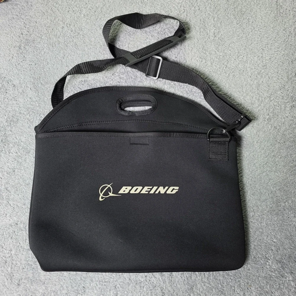Boeing Lunch or Laptop Messenger Bag Black Neoprene Logo Adjustable Strap
