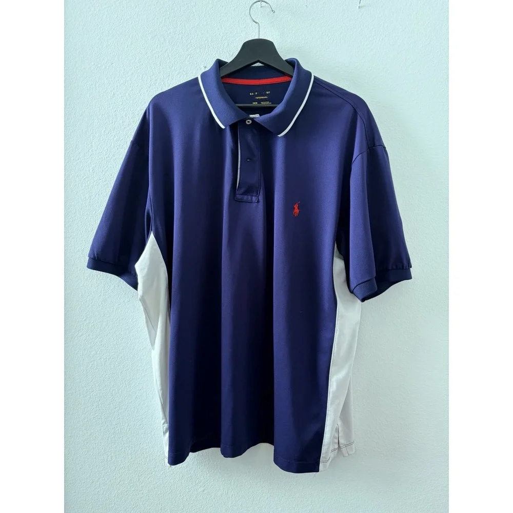 Polo Ralph Lauren Men's Performance Polo Shirt - Blue & White - Size 2XB - Big