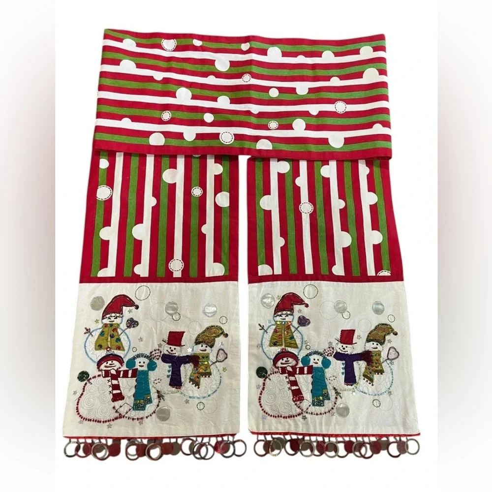 Pier 1 Imports Snowman Whimsy Christmas Table Runner Beaded Embellished 14X108