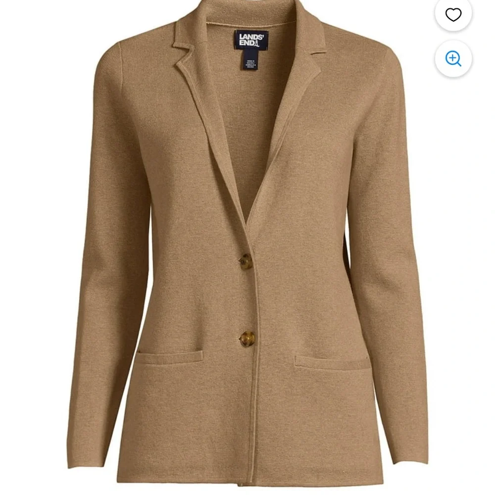 Lands' End Wool Cotton Blend Button Front Sweater Blazer in Camel 1X