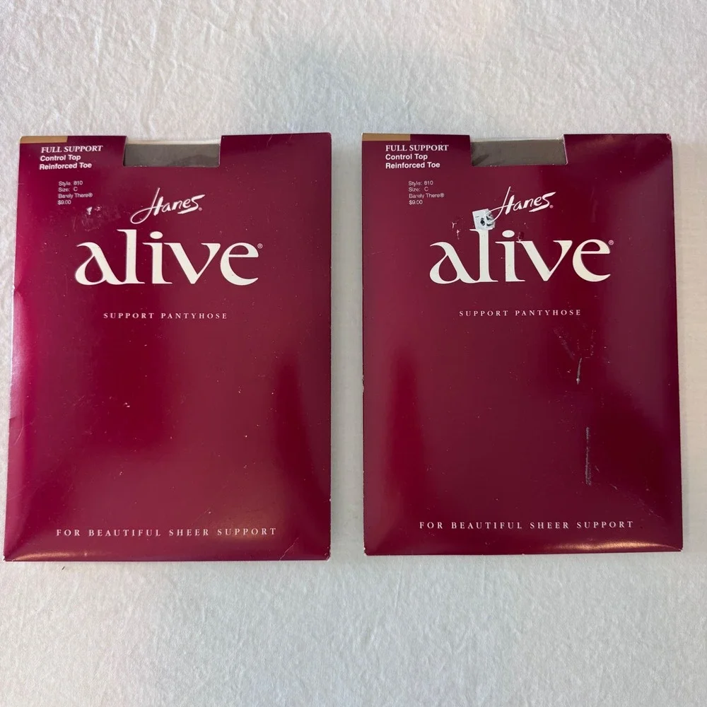 Hanes Alive Support Pantyhose Women Size C Barely There 2Pk Control Top 810