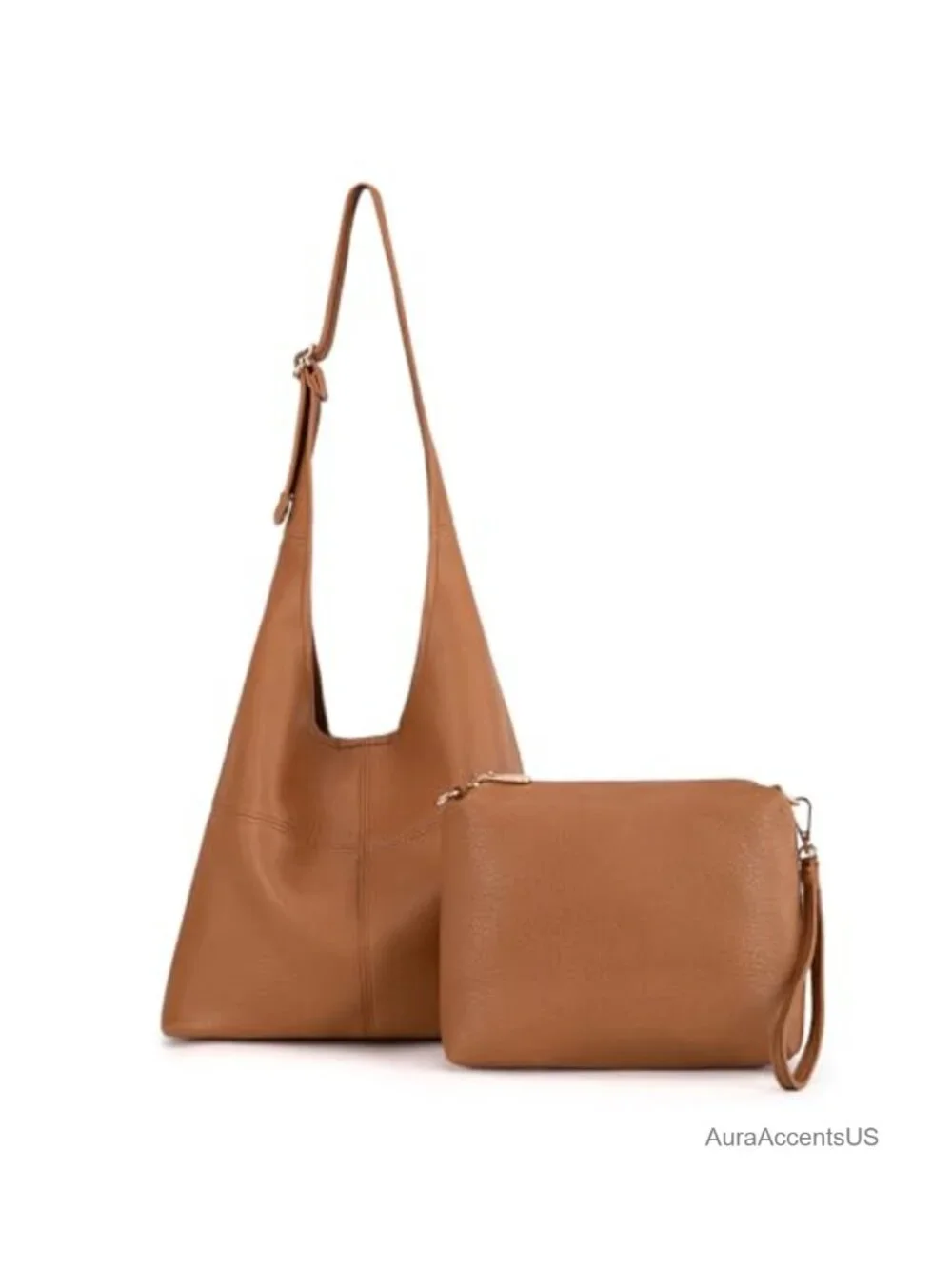 Vegan Leather Hobo Purse with Matching Wristlet, Adjustable Strap, Magnetic