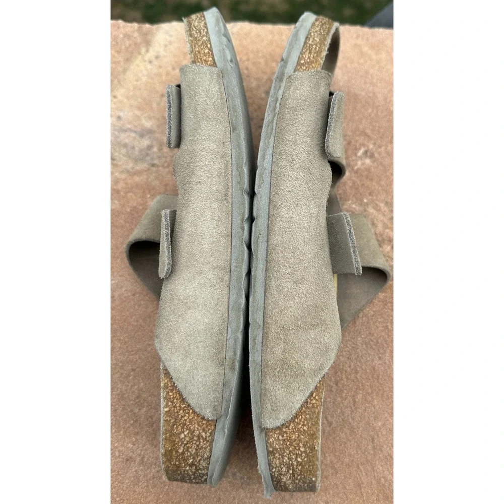 Birkenstock Arizona Sandals 41 Taupe Suede Men Slide Cork Footbed Comfort Buckle