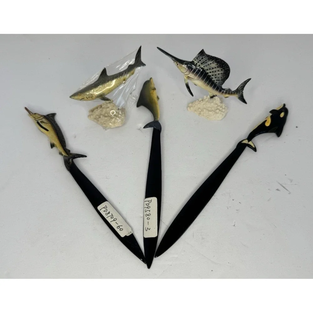 Lot of 5 Vintage Lacquer Painted Fish Letter Openers And Figurines‎ 8