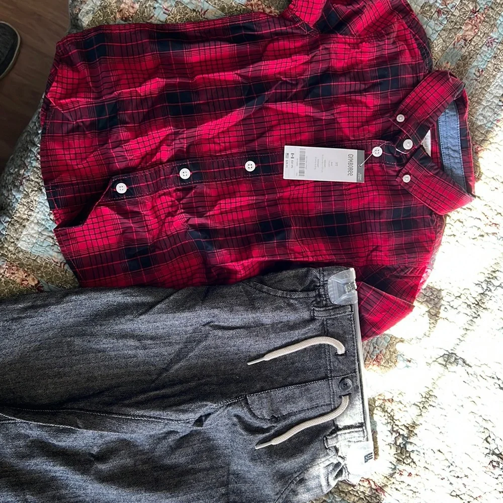 5T outfit.  Top is Gymboree.‎ Bottoms are old navy. Plaid shirt w/twill bottoms