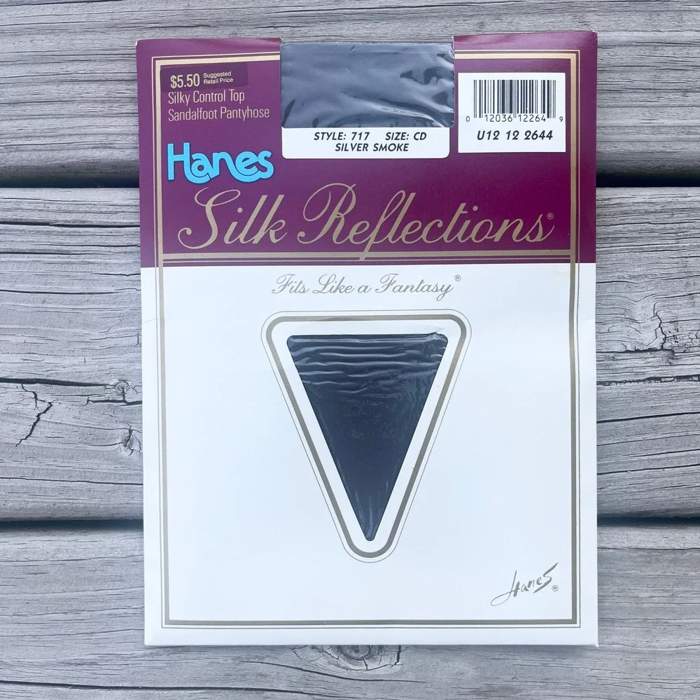 VTG 80s Hanes Silk Reflections Sandalfoot Pantyhose Dark Gray Control Top CD NOS