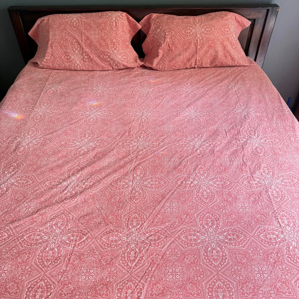 Pottery Barn King Duvet Cover Set Organic‎ Cotton Coral Medallion