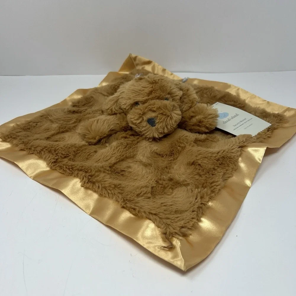 Cloud Island Security Blanket 14x14 Brown Puppy Dog Satin Trim Plush Lovey