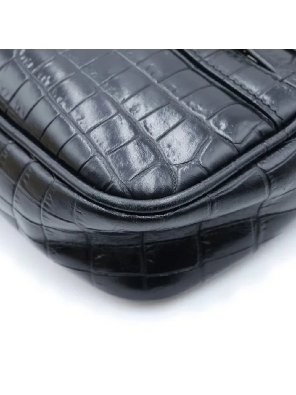 Saint Laurent Paris Camp Small Camera Shoulder Bag Leather Croco Embossed Black