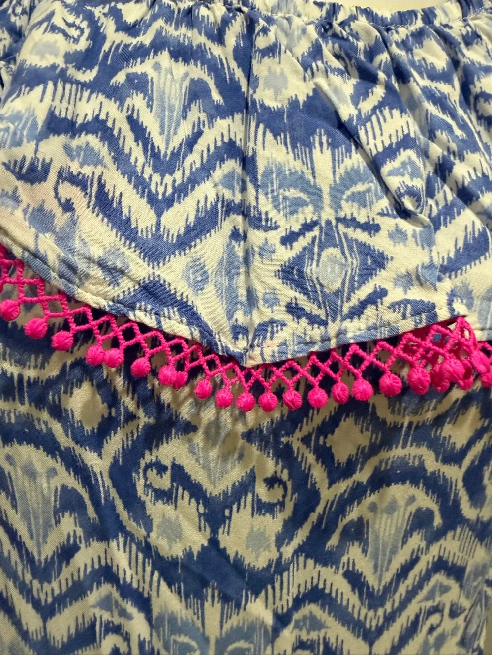 OshKosh B'gosh Blue and Pink Ikat Maxi Dress with Pom Trim