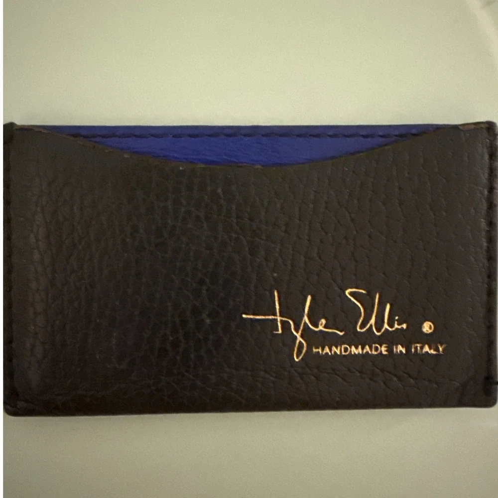 Tyler Ellis Wynn Credit Card Holder Black Raven Pebbled Leather Handmade Italy‎