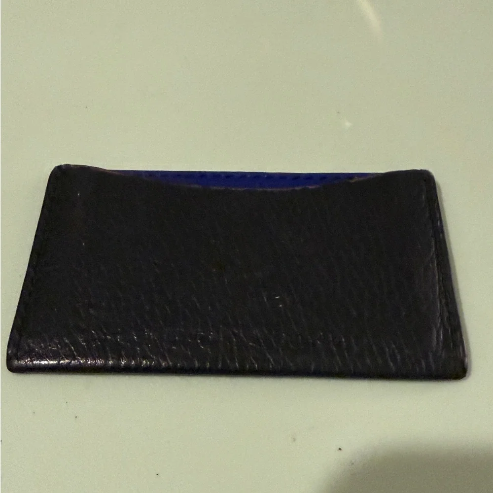 Tyler Ellis Wynn Credit Card Holder Black Raven Pebbled Leather Handmade Italy‎