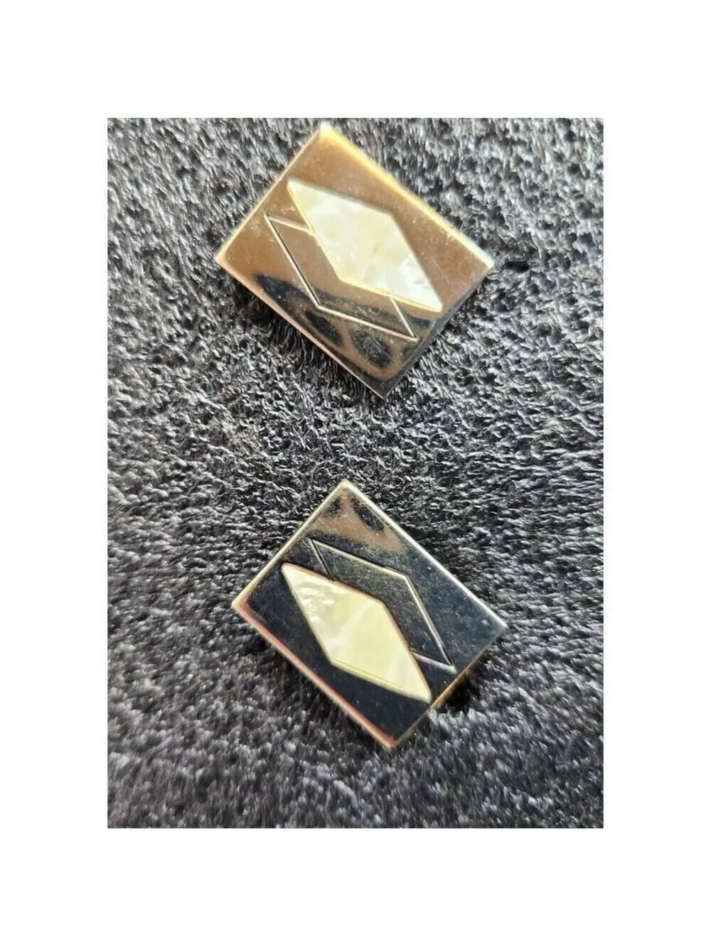 Vintage Swank Cufflinks Gold Tone Mother of Pearl Diamond Pattern Crown Design