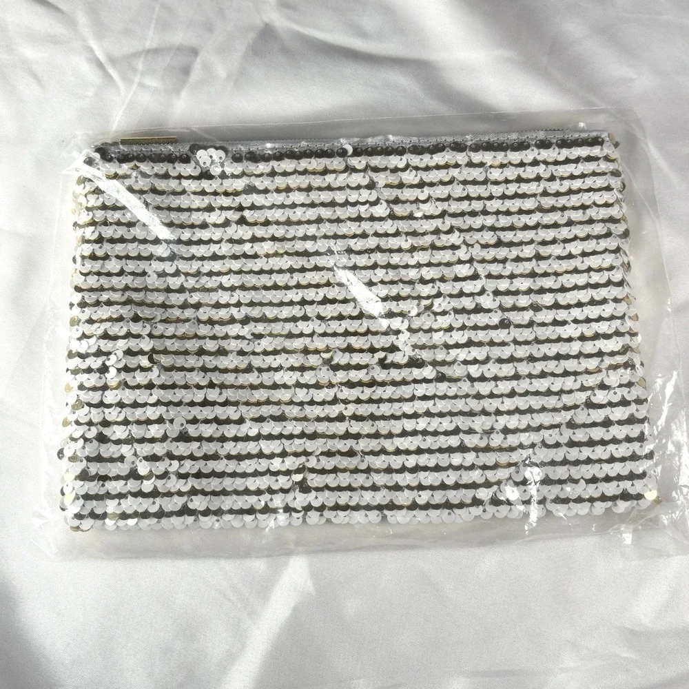 Tarte Cheers To You Makeup Bag Sequin Gold White Cosmetic Pouch‎ New 6x9 Sealed