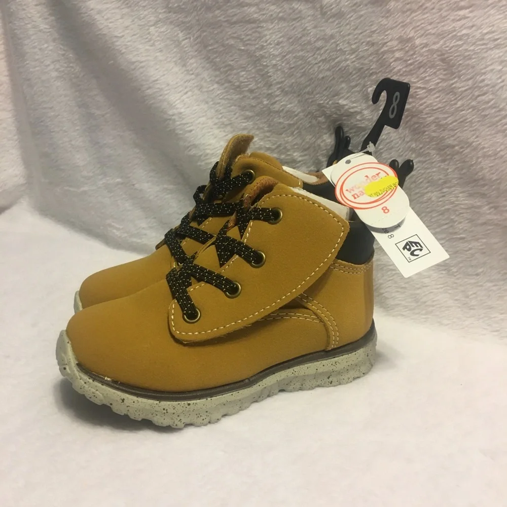 Wonder Nation Toddler‎ Boots Size 7 Wheat Tan New Faux Leather Lace Up Rugged