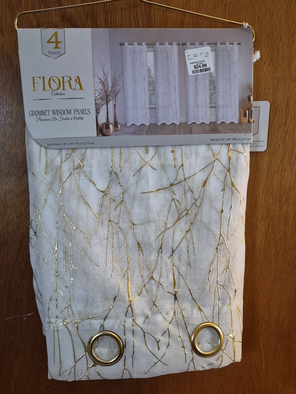 Gold Accent White Grommet Window Panels 4 Panels