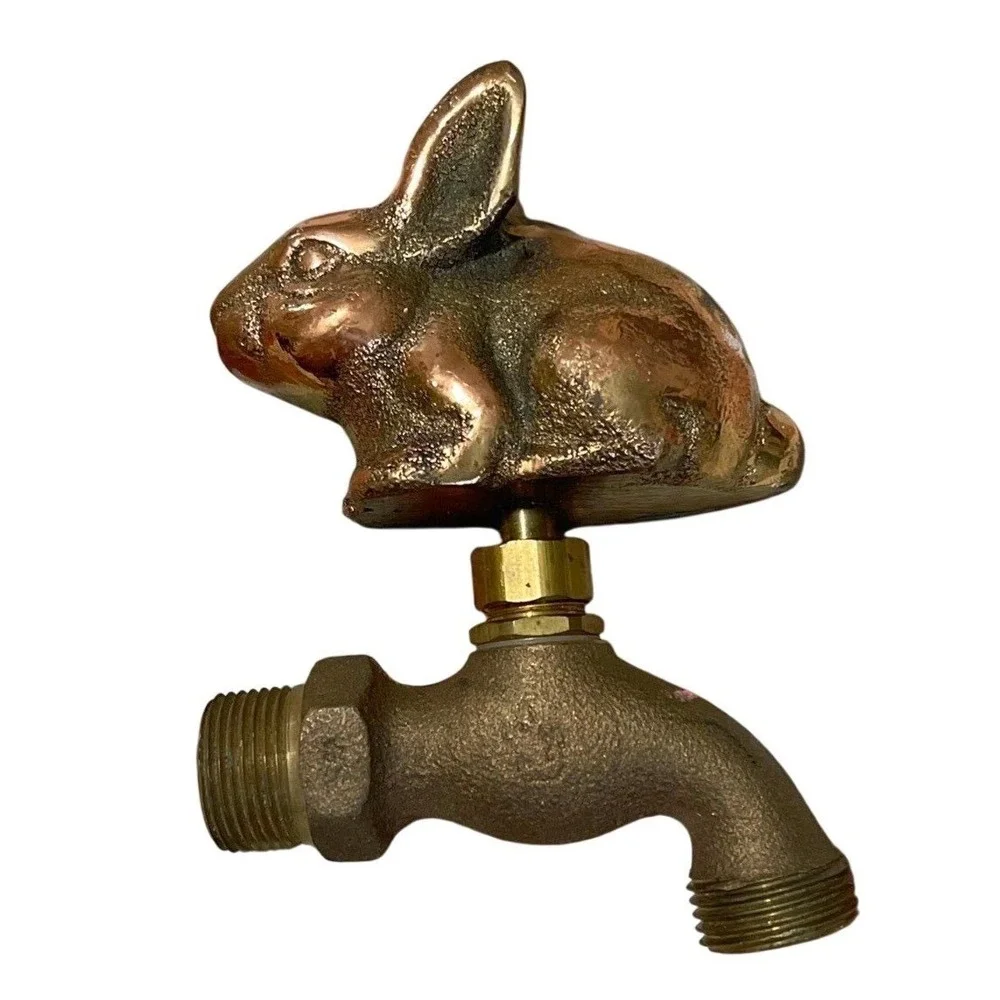 Antique BRASS‎ Bunny Rabbit Spigot Outdoor Garden Water Faucet Hose Tap