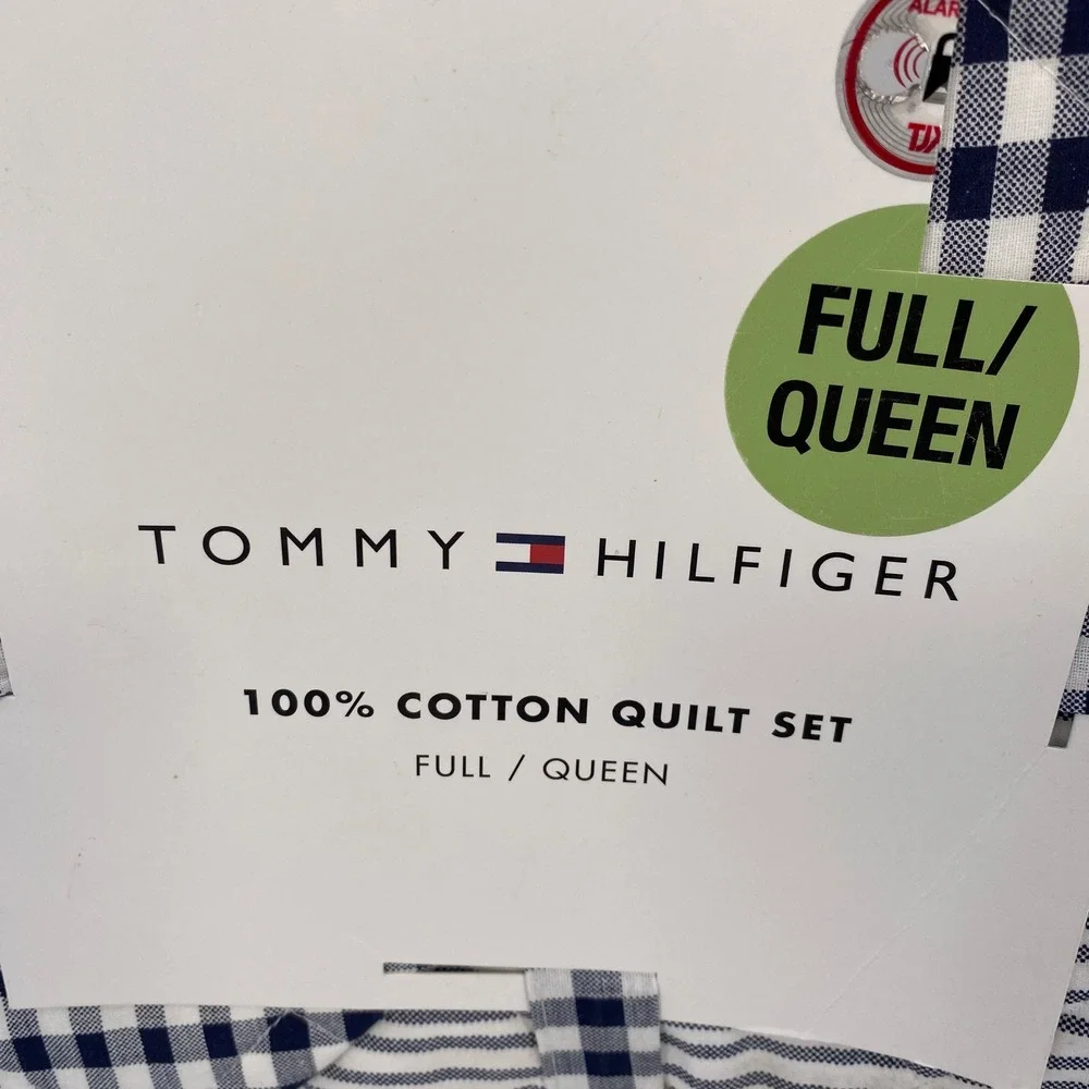 Tommy Hilfiger Quilt Set Full Queen Blue Modern Check Gingham Preppy Reversible