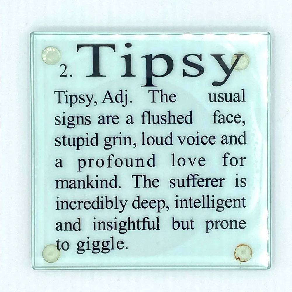Glass Coasters W/Rubber Feet Stage Of Drinking Quotes Set Of 6