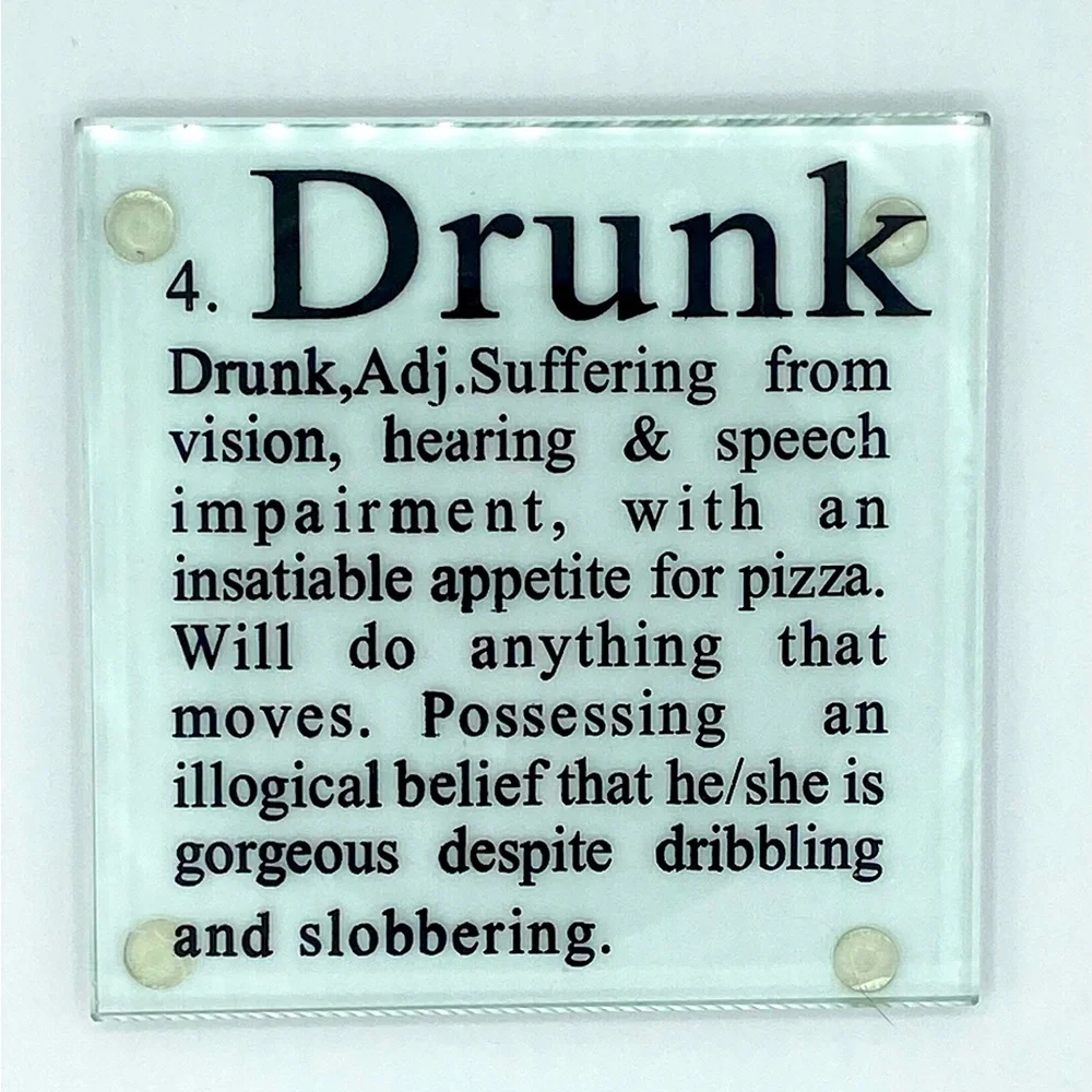 Glass Coasters W/Rubber Feet Stage Of Drinking Quotes Set Of 6