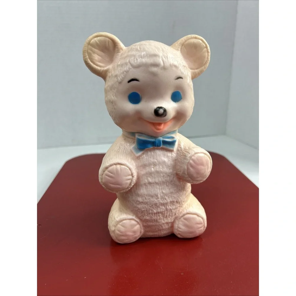 Vintage Sanitoy Inc. NY, NY Rubber Bear Squeak Toy with Blue Bow.‎ RARE