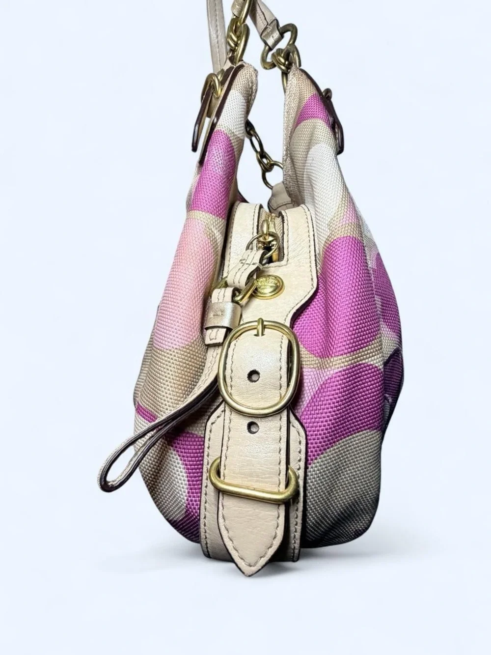 Coach Pink and Beige Signature C Hobo with Gold Hardware