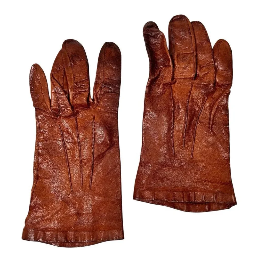 Vintage Women’s Brown Leather Gloves Small Petite 50s 60s