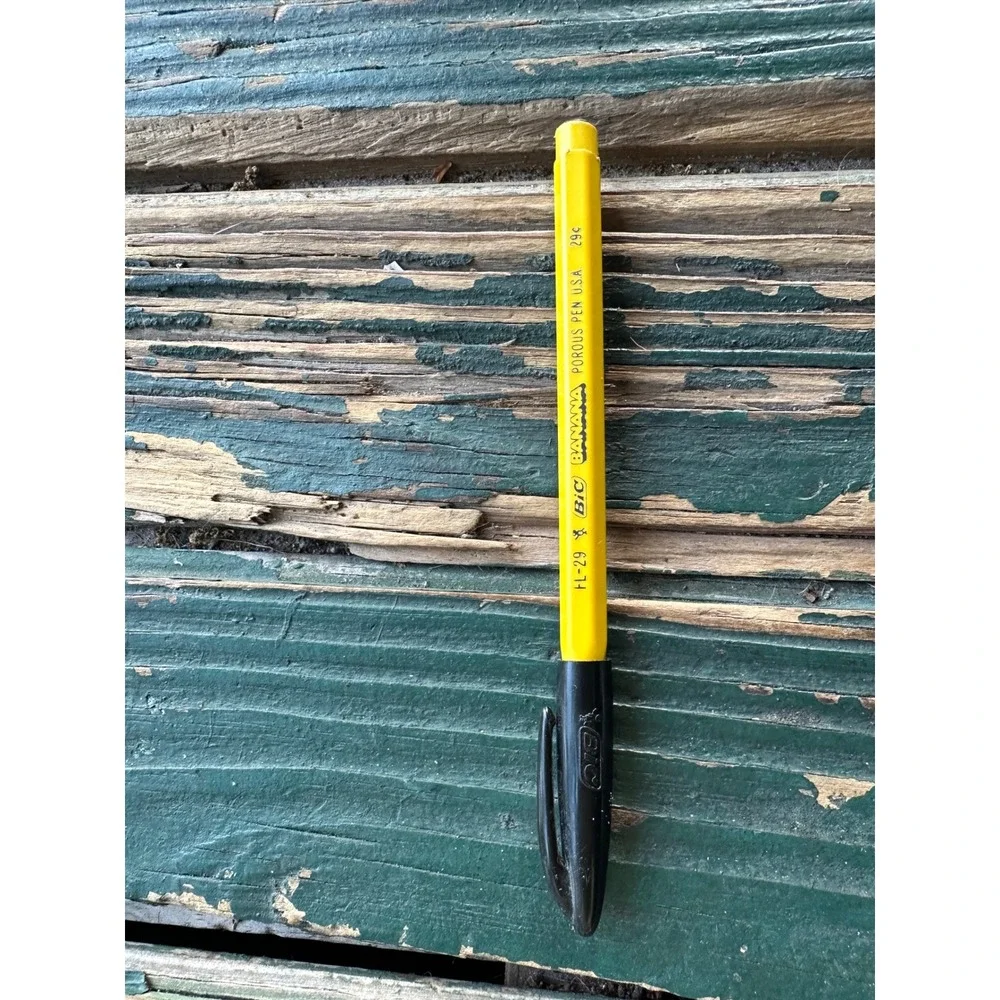 Vintage BIC Banana Porous‎ Pen FL-29 Yellow Black Felt Tip Made in USA Retro 70s